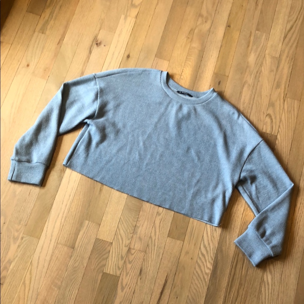 Stylish Blue Ribbed Cropped Top
